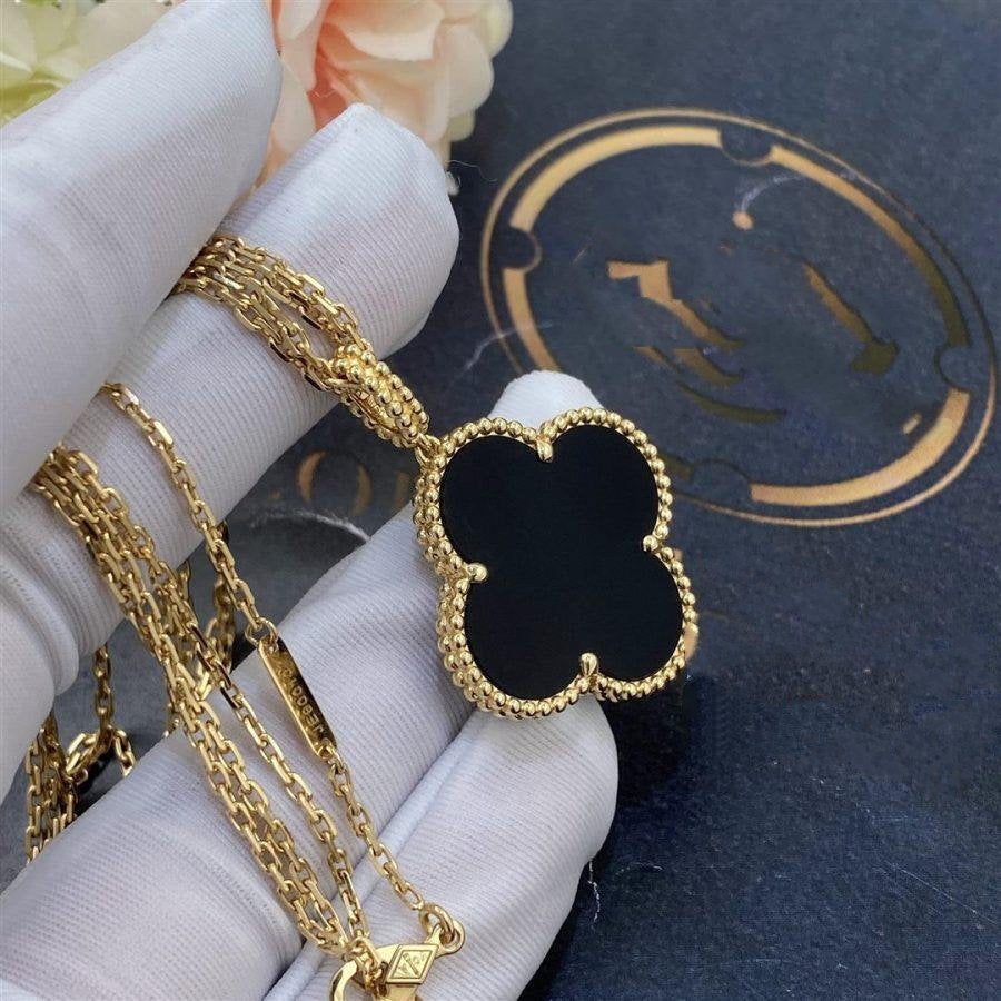 [Aurelle Style]CLOVER 25MM GOLD ONYX BIG CLOVER NECKLACE