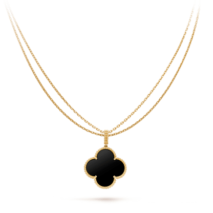 [Aurelle Style]CLOVER 25MM GOLD ONYX BIG CLOVER NECKLACE