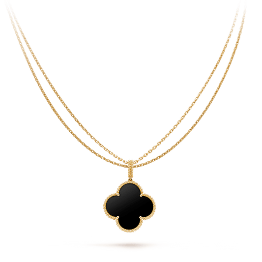 [Aurelle Style]CLOVER 25MM GOLD ONYX BIG CLOVER NECKLACE