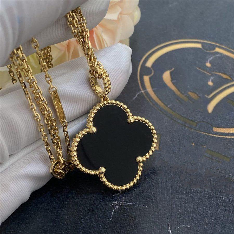 [Aurelle Style]CLOVER 25MM GOLD ONYX BIG CLOVER NECKLACE