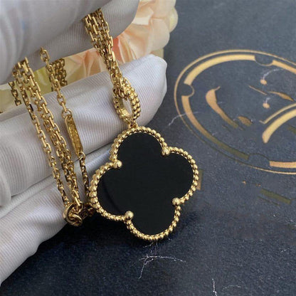 [Aurelle Style]CLOVER 25MM GOLD ONYX BIG CLOVER NECKLACE