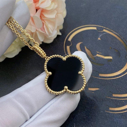 [Aurelle Style]CLOVER 25MM GOLD ONYX BIG CLOVER NECKLACE