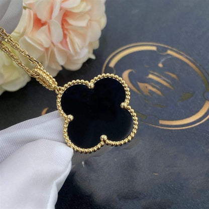 [Aurelle Style]CLOVER 25MM GOLD ONYX BIG CLOVER NECKLACE
