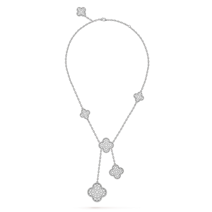 [Aurelle Style]CLOVER 5 MOTIFS SILVER DIAMONDS NECKLACE
