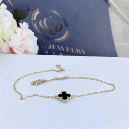 [Aurelle Style]CLOVER ONYX SINGLE FLOWER BRACELET