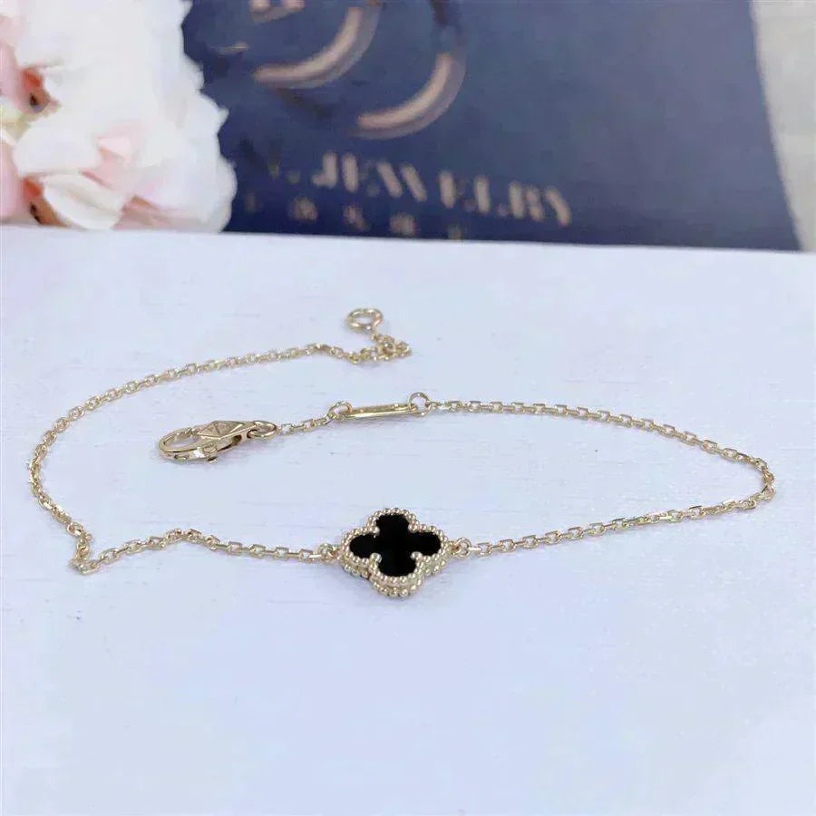 [Aurelle Style]CLOVER ONYX SINGLE FLOWER BRACELET