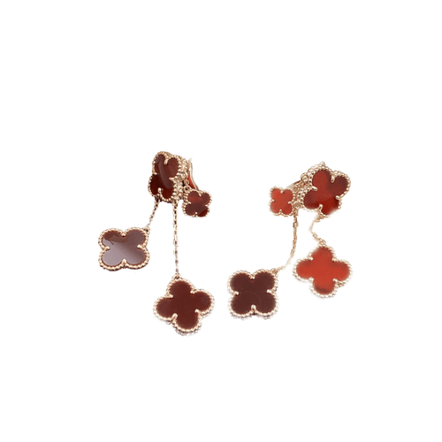 [Aurelle Style]CLOVER EARRINGS CARNELIAN 4 MOTIFS PINK GOLD