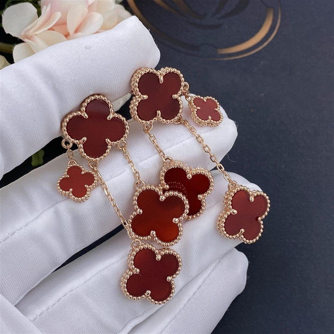 [Aurelle Style]CLOVER EARRINGS CARNELIAN 4 MOTIFS PINK GOLD