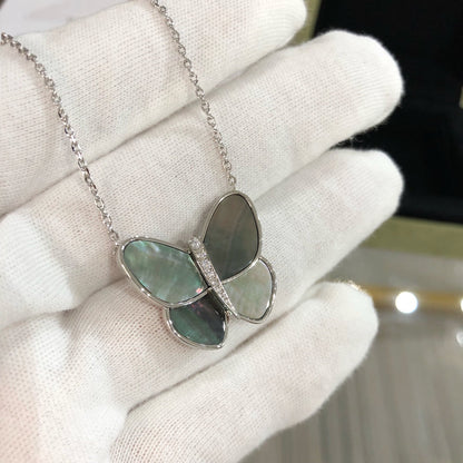 [Aurelle Style]LARGE BUTTERFLY SILVER PENDANT DIAMOND NECKLACE