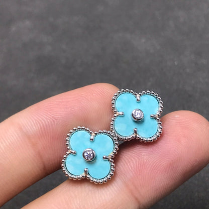 [Aurelle Style]CLOVER 1 DIAMOND BLUE SKY SILVER EARRINGS