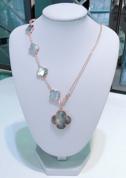 [Aurelle Style]COMBINED BRACELET 5 MOTIFS AND NECKLACE DARK MOP ROSE GOLD