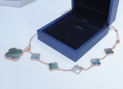 [Aurelle Style]COMBINED BRACELET 5 MOTIFS AND NECKLACE DARK MOP ROSE GOLD