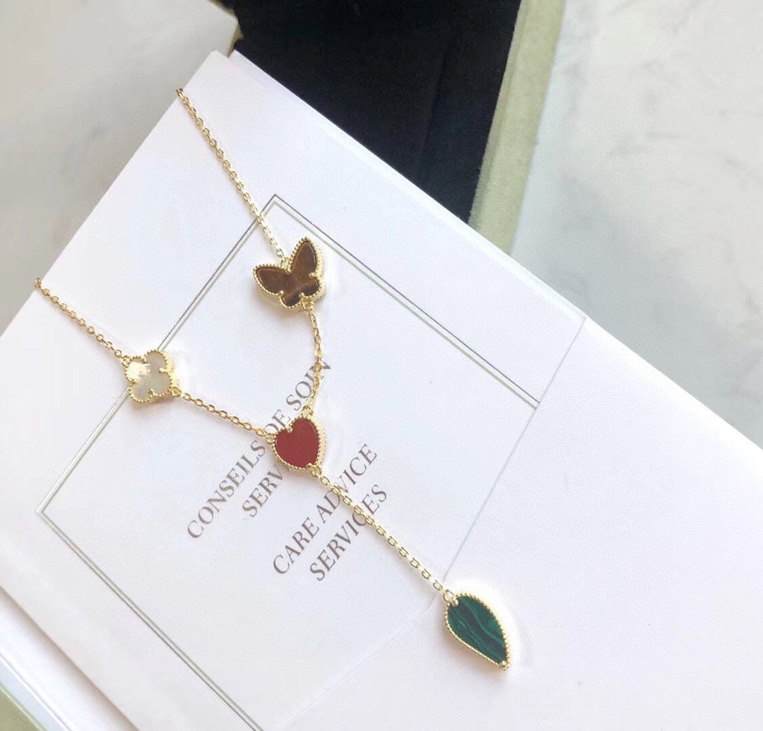 [Aurelle Style]LUCKY SPRING 4 MOTIFS ROSE GOLD NECKLACE