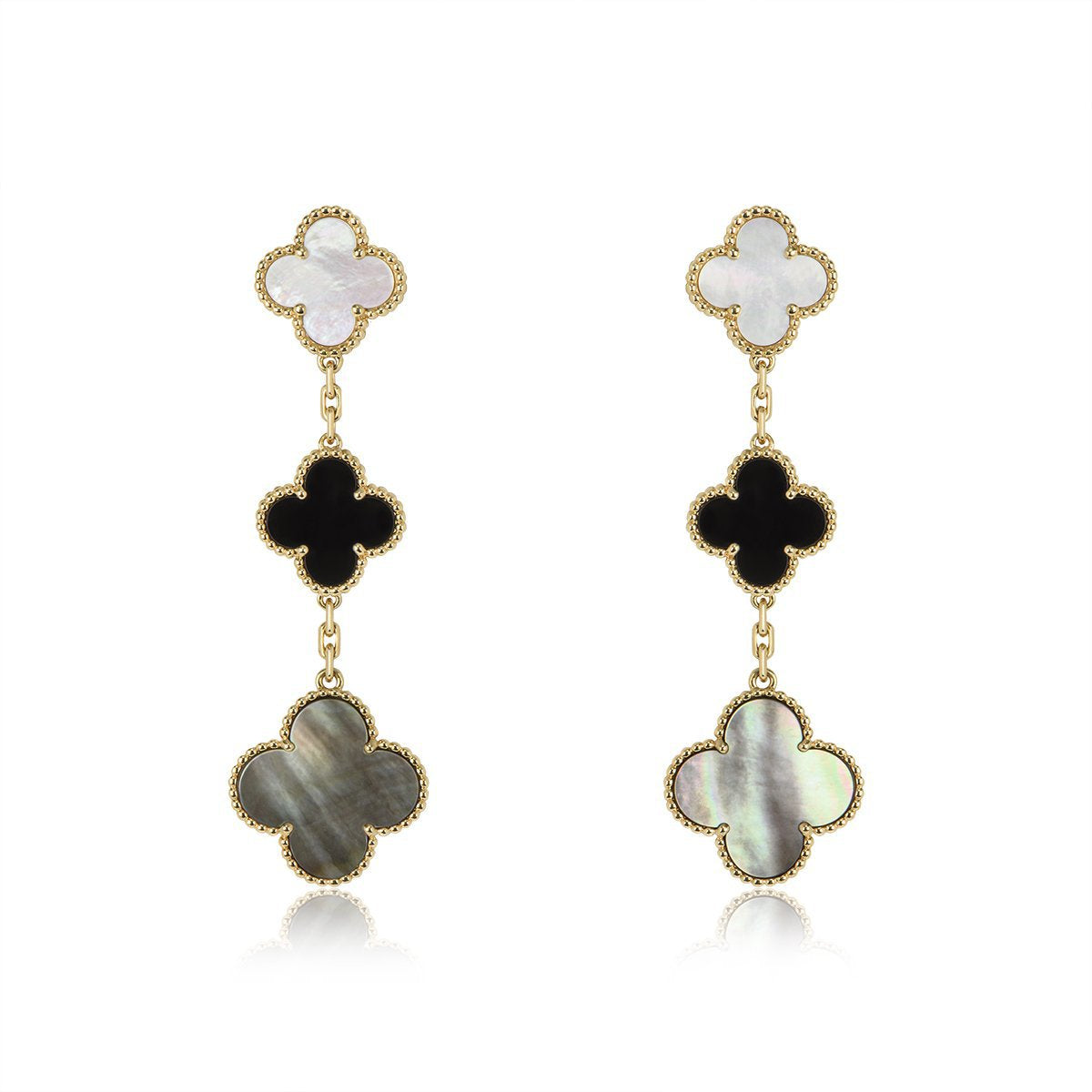 [Aurelle Style]CLOVER EARRINGS GOLD ONYX MOP 3 MOTIF