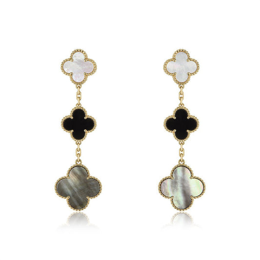 [Aurelle Style]CLOVER EARRINGS GOLD ONYX MOP 3 MOTIF