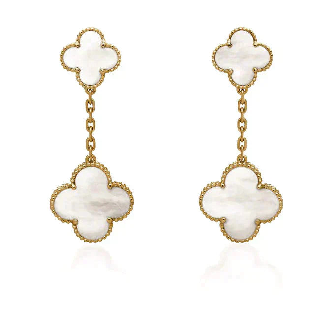 [Aurelle Style]CLOVER 2 MOTIF WHITE MOP EARRINGS