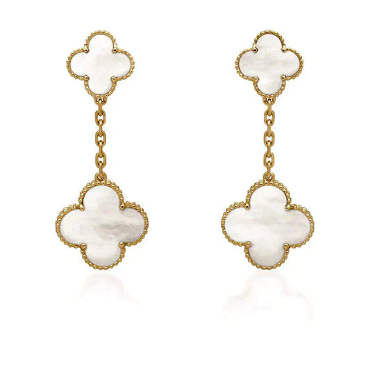 [Aurelle Style]CLOVER 2 MOTIF WHITE MOP EARRINGS