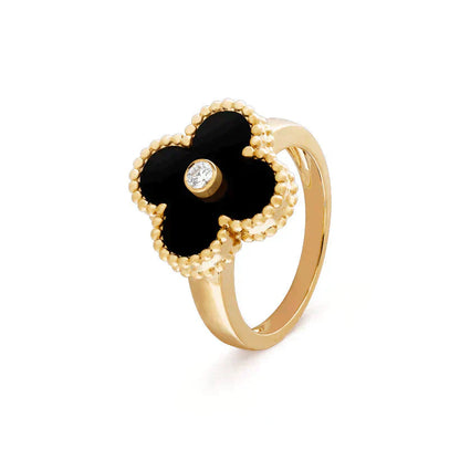 [Aurelle Style]CLOVER ONYX RING GOLD DIAMOND