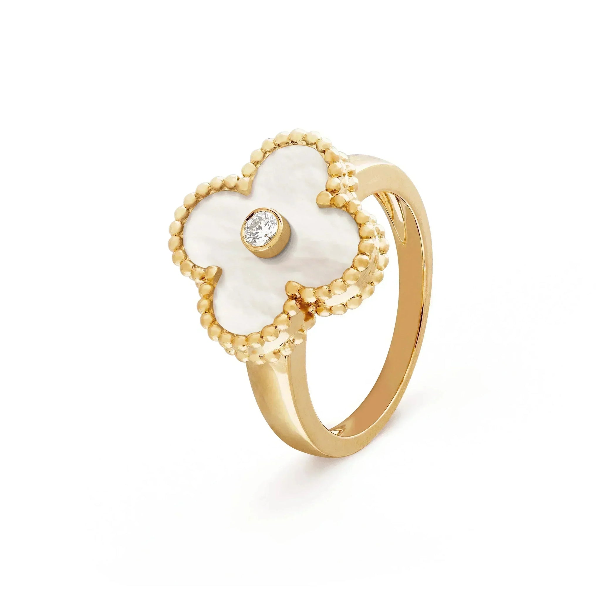 [Aurelle Style]CLOVER PINK MOP RING GOLD DIAMOND