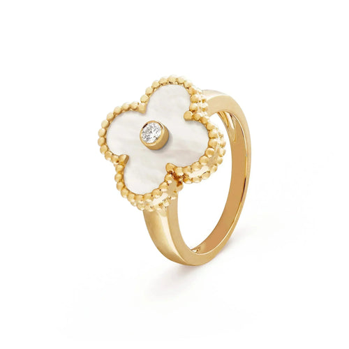 [Aurelle Style]CLOVER PINK MOP RING GOLD DIAMOND